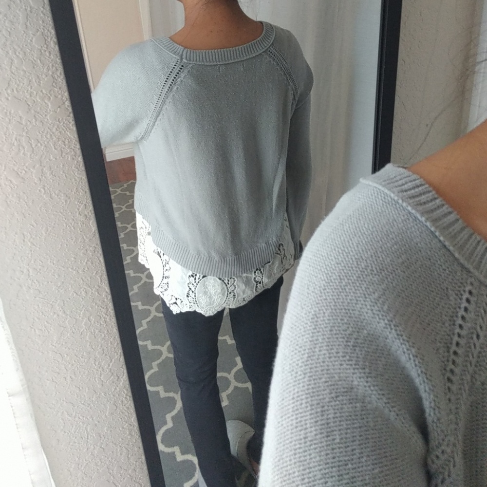 Grey Sweater with Embroidered Lace - Picture 2 of 4